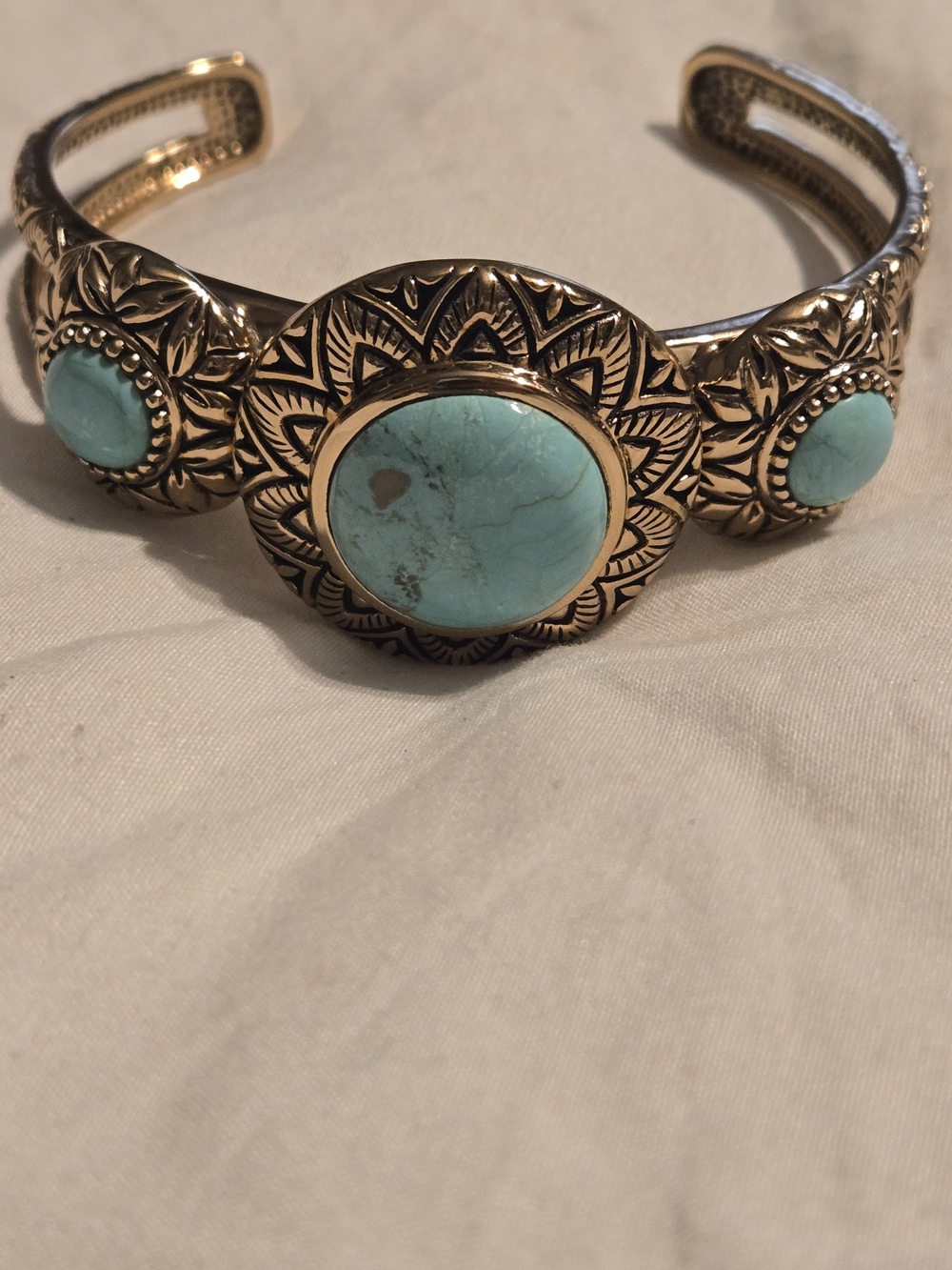 Vintage Studio Barse Solid Bronze Genuine Turquoise Statement Cuff Bracelet
